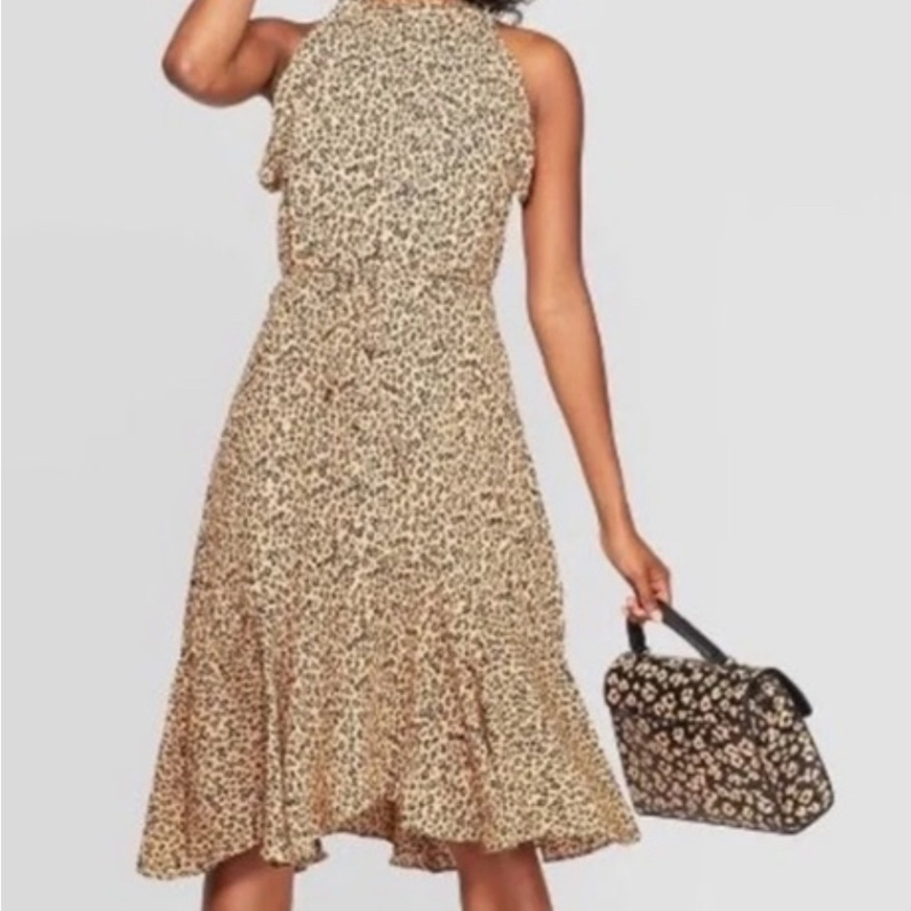 Who What Wear Animal Print Halter Ruffled Midid Dress, Size XXL